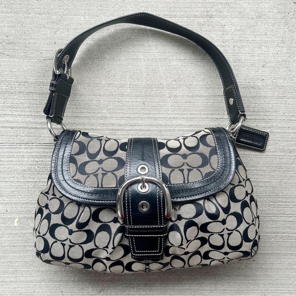 Vintage Soho Coach Signature Black and Gray Canvas Shoulder Bag